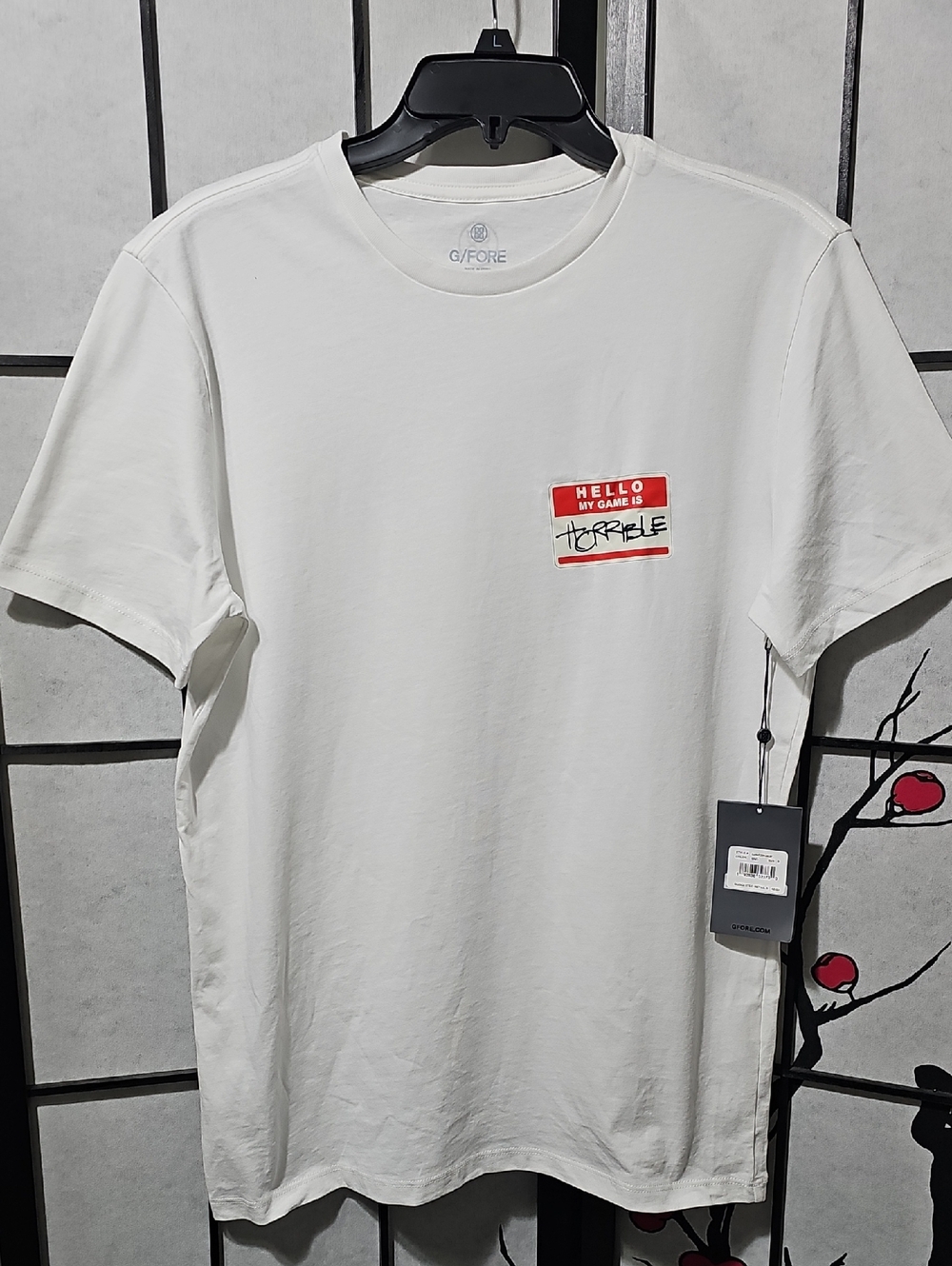 G/Fore Golf Shirt White Tee Funny My Game is Horrible Size Small NWT
